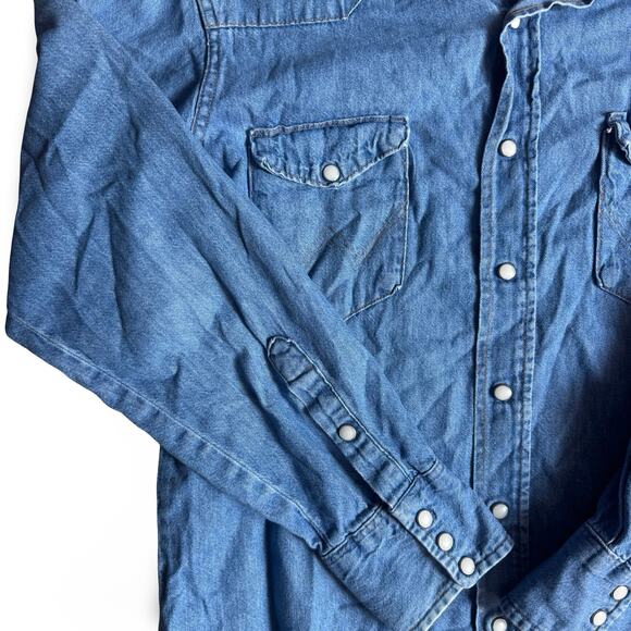 Vintage Wrangler Denim Western Shirt Size 16½/34 Embroidered 100% Cotton - Picture 3 of 10